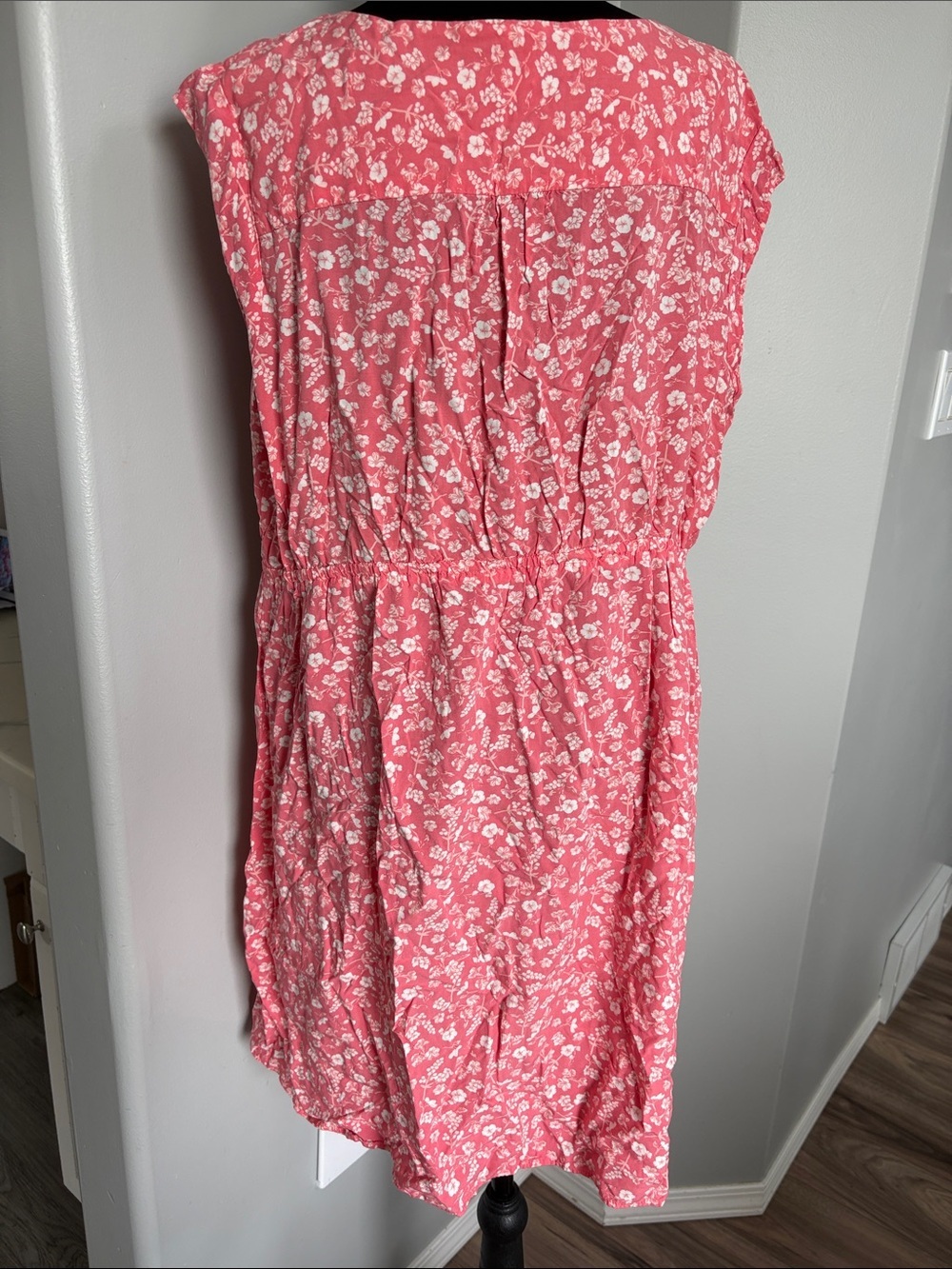Pink Floral Midi Dress - Women's Casual Summer Dress - Picture 4 of 6